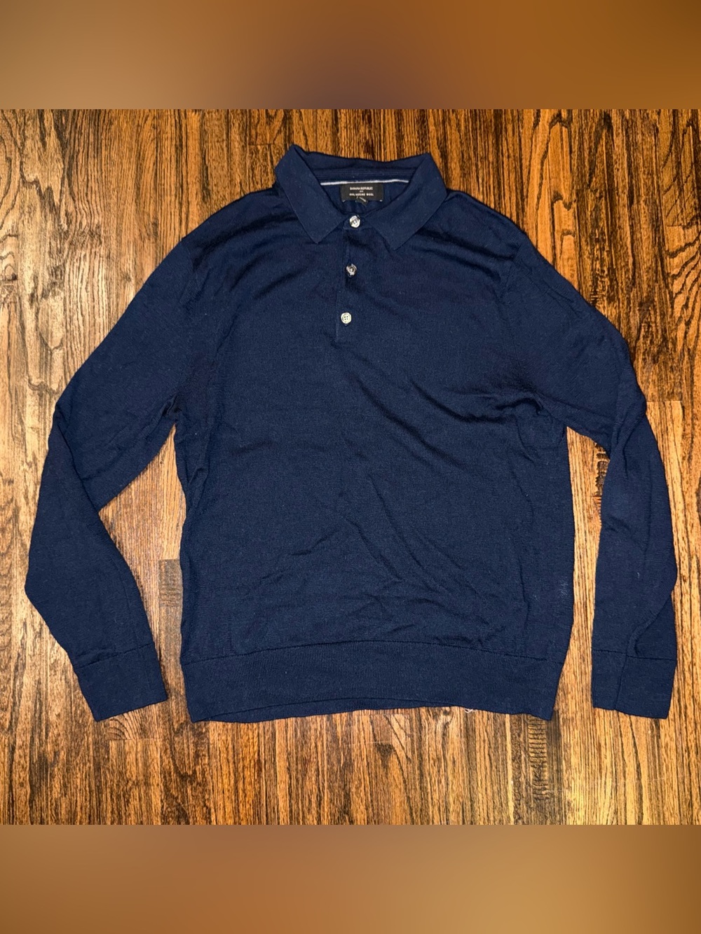 Banana Republic Merino Wool Knit Long-Sleeve Sweater Polo Navy Blue Size Medium